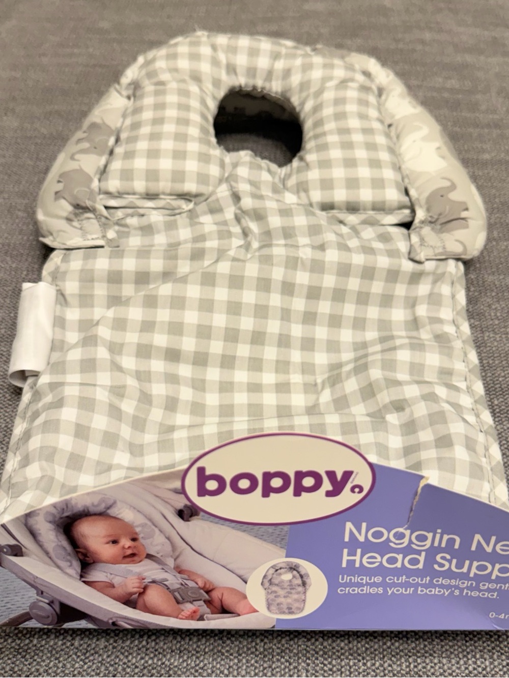 Boppy Gray Gingham Noggin Nest Baby Head Support